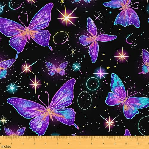 Loussiesd Schmetterling Stoff 92x150cm für Stühle Bunte Stoff Meterware Outdoor Gradient Schmetterling Wasserdichter Patchwork Stoffe Schmetterlinge Druck Polsterstoff Schöner Schmetterling