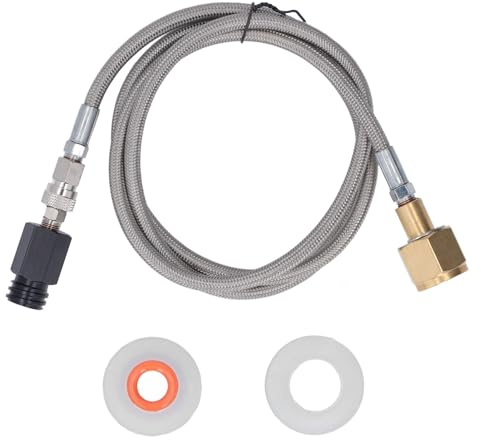 Soda Refill Adapter CO2 Cylinder Cartridge Fill Tank Connector with 60in Hose CGA320 for Commercial Soda Makers (Manguera de Acero inoxidable)