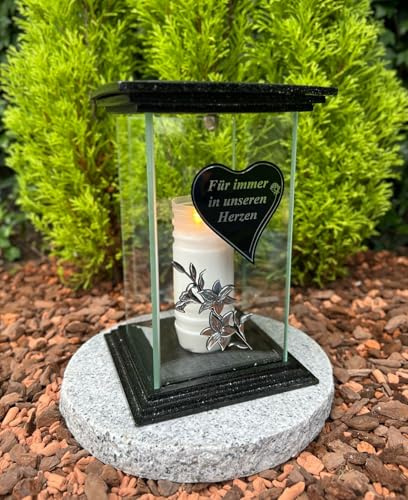 Lámpara de tumba con corazón y flores, con puerta, 25,5 cm de altura, vela de cementerio, vela de tumba con luz LED, sin base