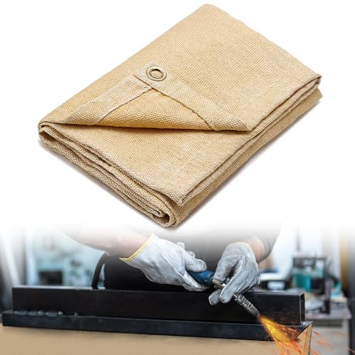 Afenau Couverture de soudure, 120 x 180 cm, avec œillets, résistante à la chaleur jusqu'à 550 °C, en fibre de verre, insert ignifuge pour barbecue, camping, industrie (0,6 mm)