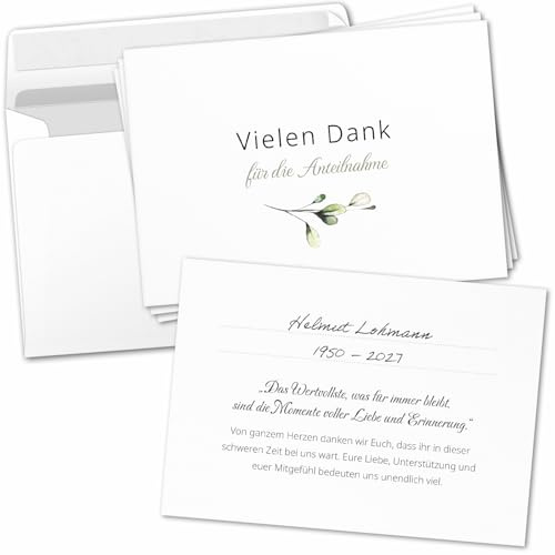 Einladungskarten Manufaktur Hamburg 8 Trauer Danksagungskarten ausfüllbar mit Umschlag - Danke Trauerkarten Postkarten nach Beerdigung zum Ausfüllen mit Text Vielen Dank für Anteilnahme