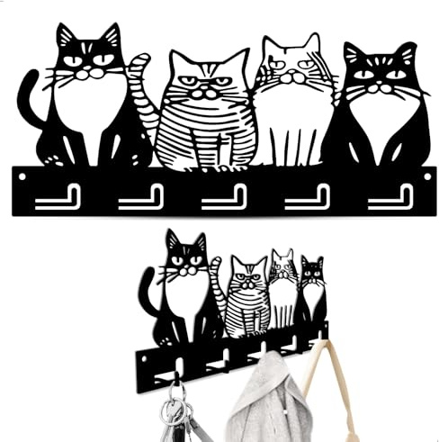 jinminamz Porte Clé Mural Porte-Clés Avec 5 Crochets Support Mural à Accrocher Au Mur 27 x 13 Cm Porte-Clés Pour Chat, Noir, Pour La Porte d'Entrée, La Cuisine, l'Entrée Et La Chambre à Coucher