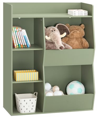 SoBuy Barnens bokhylla Montessori hylla barnrum med 5 öppna fack barnhylla för leksaker förvaring grön 80 x 104 x 34 cm KMB55-K-GR