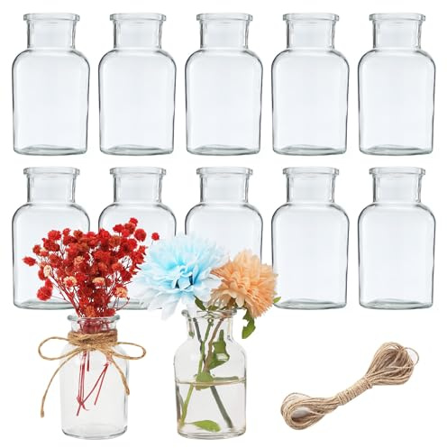 12 Piezas Jarrones Pequeños de Cristal,125 ml Mini Jarrones de Crista,Cristal para Decoración,Adecuado para el hogar, Boda,Fiesta,decoración