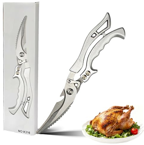 TIMVIEA Geflügelschere, Küchenschere schwer entworfen, Edelstahl-Schere mit Sicherheitsverriegelung, ideal für Fleisch, Fisch, Geflügel und Kräuter