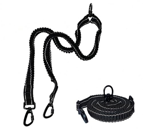 Double Dog Leash, 2 Dogs No Tangle Walking Leashes for Large Dogs - 360° Swivel No Tangle Long Leash for Dogs, Comfortable Shock Absorbing Reflective Dog Leashes, Black