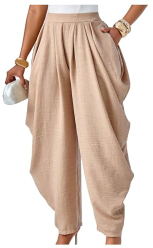 Floerns Women's Elastic Waisted Carrot Pants Ruched Casual Lounge Travel Pants Trousers Khaki Large
