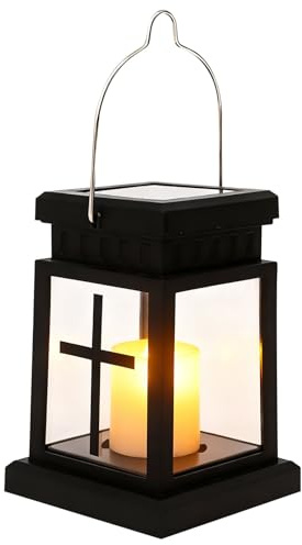Nexoria Lanterna tombale, resistente alle intemperie, cimitero, colore nero, in metallo, per esterni, con candele a LED per tomba d'urna (A)