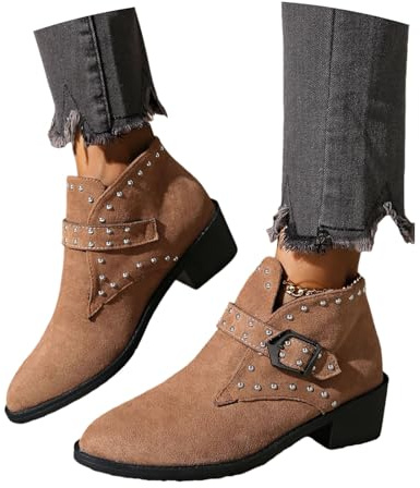 LDXEQIZ Botines Casuales For Mujer Botas Cortas Chelsea con Tacón Cuadrado Botines De Ante con Punta Fina Botas Clásicos con Hebilla Metálica Zapatos De Tobillo De Tallas Grandes For Primavera(43 EU)