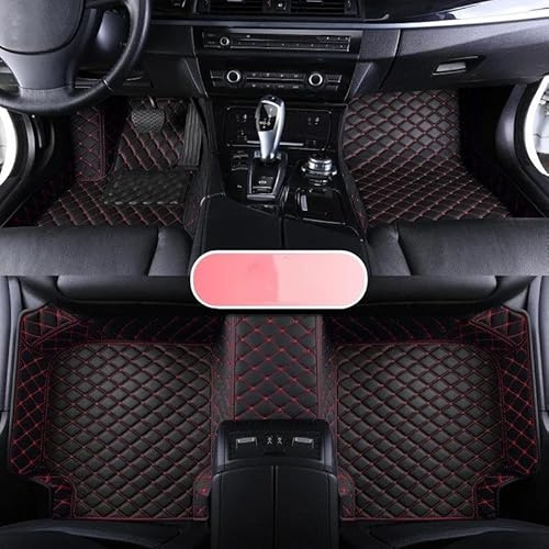 Autoteppich Leder-Fußmatten für Mitsubishi für Outlander 2019 2020 2021 wasserdichtes Interieur-Zubehör Auto Fussmatten(Schwarz Rot)