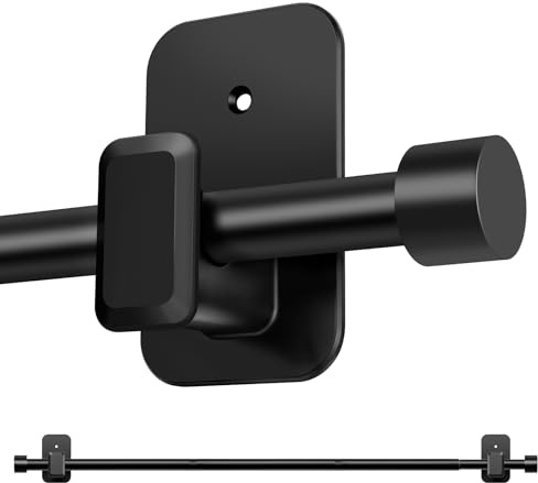DEFYNEE Curtain Poles No Drilling, 16mm Extendable Adhesive 81-219cm Black | Metal No Drill Curtain Rods with Brackets, Wall Mount, No Screws Curtain Rail for Windows Doors Apartments & Dorms