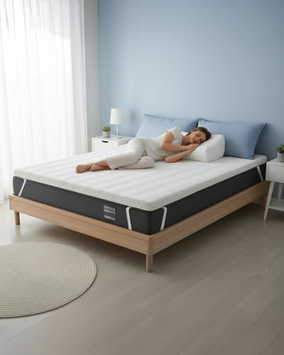 ONNUVO Topper Memory Foam Matrimoniale 160x190 cm, Sfoderabile, Altezza 8 cm, Lavabile In Lavatrice, Alta Densità, Rivestimento Morbido, 4 Angoli Elastici, Bambù, MARCHIO ITALIANO
