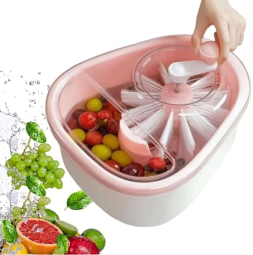 2027 Neuer Obstreiniger-Spinner, Obst- und Gemüsewaschmaschine Große Multifunktionale Obst- und Gemüsebürste mit Bürste und Obstwaschschüssel für die heimische Küche (Rosa)