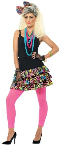 Smiffys - Damen 80er Jahre Party Girl Set, Rock, Kopfband und Kette, mehrfarbig