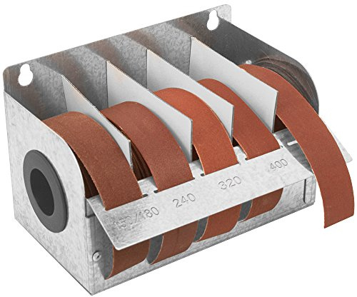 Peachtree Woodworking Supply Steel Sandpaper Dispenser with 5 Cloth Abrasive 1 x 20' Rolls Ideal for Wood Turners, Furniture Restoration, Automotive, Home, Workshop and General Use