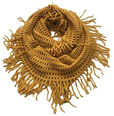 stylesilove Women Cozy Knit Tassel Infinity Loop Scarf - 8 Colors (Mustard)