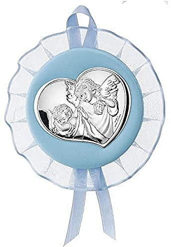 Valenti&Co. - Medaljong för vagga – med ängelmotiv – silver – för att hänga på vaggan, barnvagnen eller i babyrummet – perfekt som en presentidé för födelse eller dop