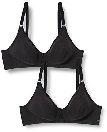Nur Die 2er Pack Baumwoll BH bügelloser doppellagiger Softcup-BH Bra weich bequem unsichtbar nahtlos unter der Kleidung Damen, schwarz, 90C