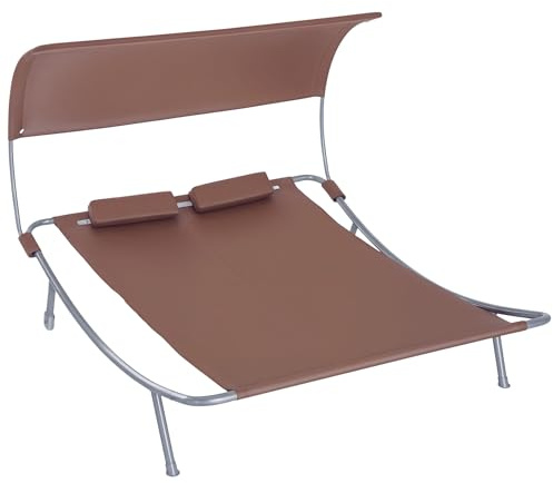 Outsunny Bain de Soleil 2 Places lit de Jardin Design Contemporain Toit réglable 2 roulettes 2 oreillers Acier époxy Polyester Marron foncé