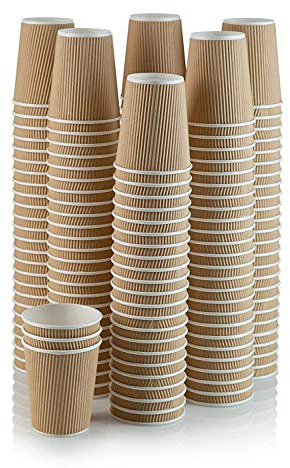 500 X 8oz Disposable Kraft Paper Cups for Hot and Cold Drinks, Triple Walled Ripple Cups for Coffee, Tea and Other Drinks Hot and Cold Disposable Tableware