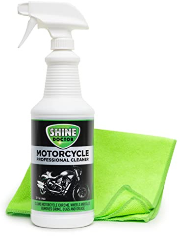 Shine Doctor Motorcycle Cleaner 32 oz. with Microfiber Towel Cleans Chrome, Leather, Vinyl, Glass and Removes Grime and Grease