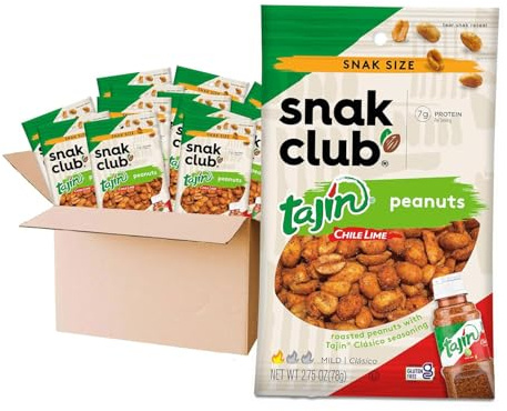 Snak Club Tajin Peanuts, Chili & Lime, doux à la chaleur, fort pour les collations épicées, 78 ml, lot de 12