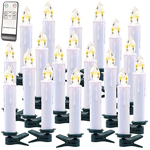 Lunartec Funkkerzen: Funk-Weihnachtsbaum-LED-Kerzen mit Funk-Fernbedienung, 20er-Set, weiß (Weihnachtsbaumkerzen, LED-Weihnachtsbaumkerzen, Flammenlose)