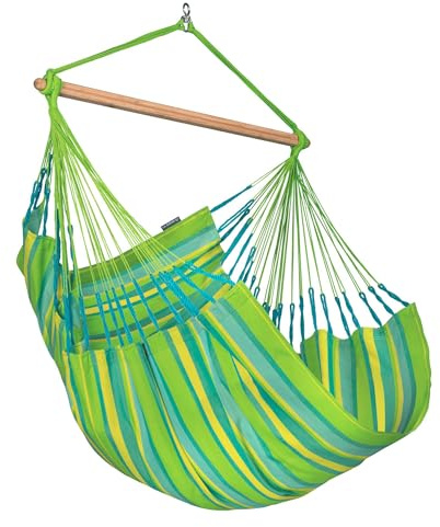 La Siesta Domingo – Hängestuhl für den Winter, Funktionsfaser, Kolumbianische Herstellung, große Oberfläche, Stabilisator Bambus, Entspannung im Freien – Limette, Kingsize