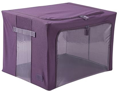 Periea ‘Beau’ Folding Collapsible Stackable Fabric Home Storage Boxes with Steel Frames (Eggplant, Large)