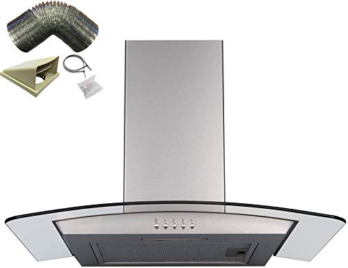 SIA 60cm Curved Glass Stainless Steel Cooker Hood Kitchen Extractor & 3m Ducting