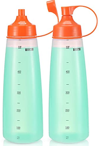 oiununo Squeeze Bottles Wide Mouth - Pack of 2 Condiment Bottle Squeeze BPA free for Chunky Sauces, Resin, Crafts, Condiment Squeeze Bottles 550 mL/19 oz. (Orange)
