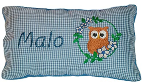 Momelie Blaues Schmusekissen * Kuschelkissen * Eule * mit Namen Bestickt * 17 x 29 cm * SK-bl_0013