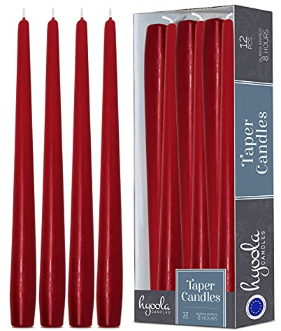 Hyoola Candele Lunghe a Cono 25 cm - Candele Coniche Senza Profumo Antigoccia - Candele Colorate Rosso Ciliegia - Candele Lunga Durata 8 ore - Set Candele Affusolate da 12