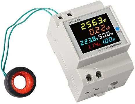 AC Power Meter Digital Voltmeter Ammeter AC 40-300V 100A Din Rail Frequency Factor Current Ampere Voltage Energy Display 6 in1 Single Phase Multifuction Electricity Usage Monitor (External CT)