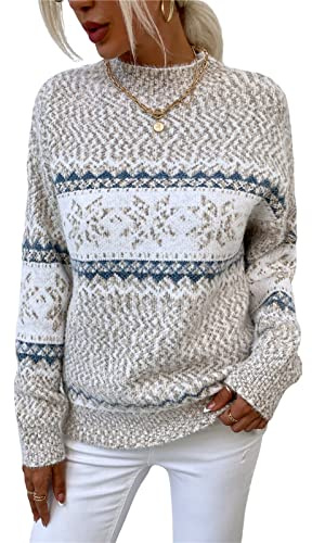 KANDEMY Damen Weihnachtspullover mit kleinem Stehkragen Christmas Pullover Warm Strickpullover mit Streifen Schneeflocken Winter Pullis für Frauen Oberteile Langarm