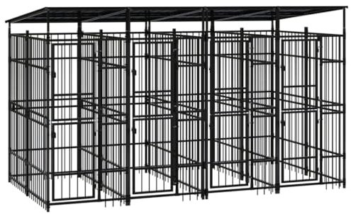 vidaXL Outdoor Hundezwinger Dach Stahl 7,37m² Hundekäfig Hundehaus Hundehütte