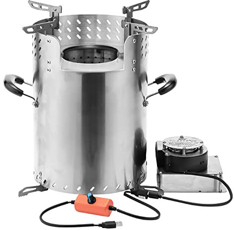 YYUINU Brennholzofen, Feuerstelle für Den Außenbereich, Holzbefeuerte Gusseisen-Feuerstelle, Kaminheizung, Holzkohlebrenner, mit Externem Gebläse und Aufbewahrungstasche,B