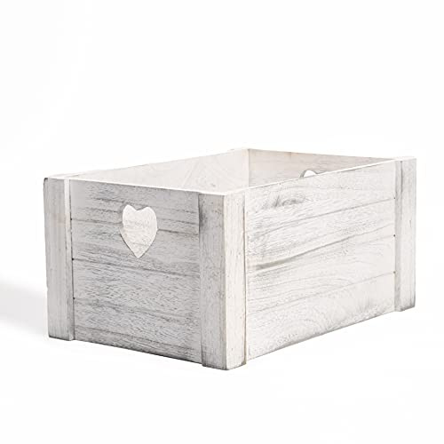 Wickerfield Large White Wash Wood Storage Crate, Heart Handle Gift Hamper