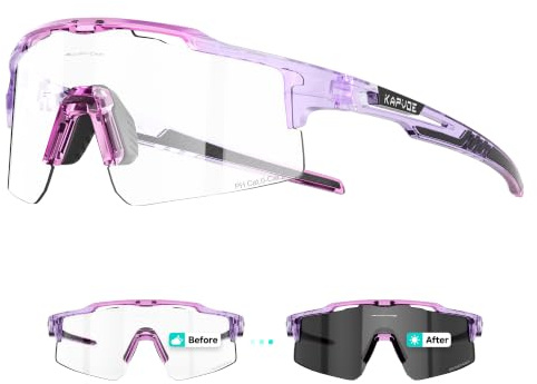 KAPVOE Fotocromatici Occhiali Da Ciclismo UV400 Protezione Occhiali Da Sole Sportivi Donne Uomini MTB Bicicletta Baseball Corsa Guida Pesca Golf Chiaro Viola 09