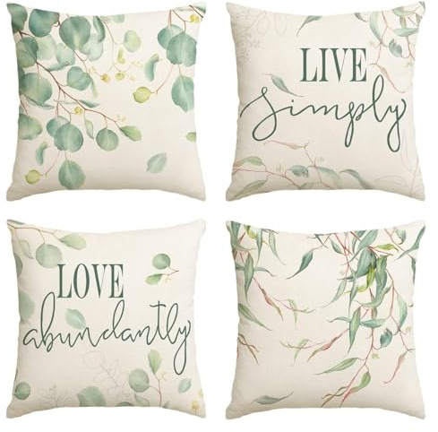 Artoid Mode Juego de 4 fundas de cojín, Almohadas para Sofa, con diseño de eucalipto, 45 x 45 cm, para verano, decoración para salón