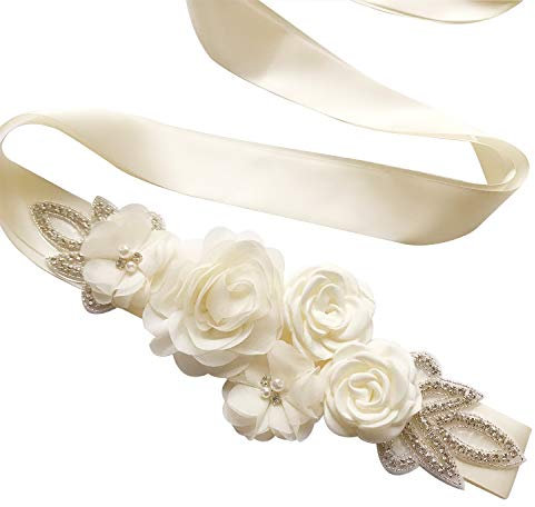 Damen Hochzeits-Gürtel Schärpe Blume Brautgürtel Sash Hochzeit Party,Brautkleid Schärpe Strass Taillengürtel Hochzeit Schmuckgürtel Kleid Zubehör,Zubehör Hochzeit Taillengürtel Kleid(270cm lang)Beige