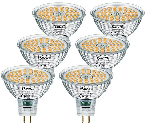 PRCNL GU5.3 LED Lampen 6.5W Warmweiss 3000 Kelvin Glühbirnen, Ersetzt 55W Halogen, 650 Lumen, Nicht Dimmbar Flimmerfrei MR16 Glühbirne, AC/DC 12V, 6er Pack, 120 ° Abstrahlwinkel Reflektorlampen