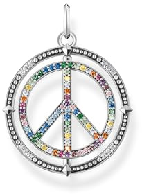 THOMAS SABO Anhänger Peace-Zeichen mit bunten Steinen Silber geschwärzt 925 Sterlingsilber, Geschwärzt