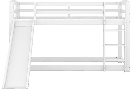 Azkoeesy Litera Infantil de 90 x 200 cm con tobogán y somier, con protección anticaída, Cama Individual, Cama para Adolescentes, Madera de Pino, Color Blanco.