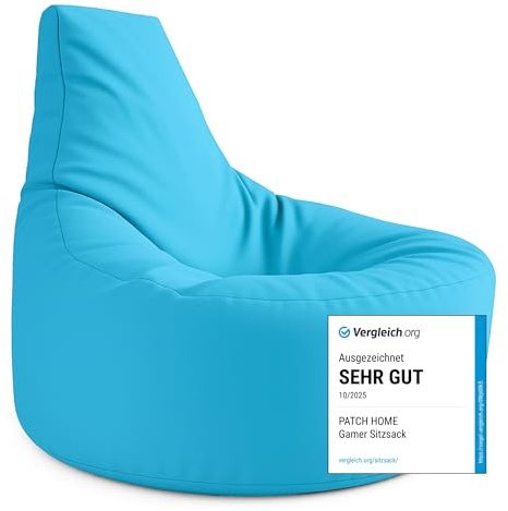 PATCH HOME Gamer kudde och lounge sittsäck fåtölj sittdyna sittsäckar gaming, färdigfylld med polystyren, lämplig för inomhus- och utomhusbruk (Ø 75 cm x höjd 80 cm, Aqua)