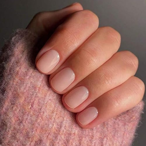 JUSTOTRY 24 Stück Nude Eckig Nägel Zum Aufkleben Kurz,Glossy Einfarbig Press on Nails,Kunstnägel Fake Nails für Nails Art,Schöne Square French Fingernägel Künstliche Nägel für Frauen