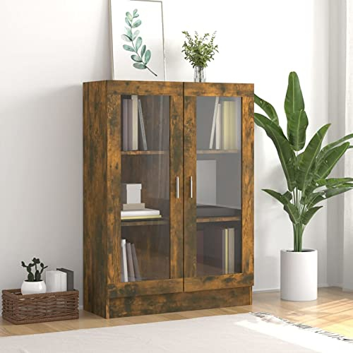 LAPOOH Vitrinenschrank, Glasvitrine, Vitrine, Schrank, Display Case, Sammlervitrine, Glassvitrinenschrank, Schmuckvitrine, Räuchereiche 82,5x30,5x115 cm Holzwerkstoff -at