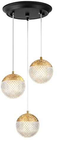 WOWEWA Suspension Luminaire 3 lampes,G9 luminaire plafonnier 3 spot LED,Lampe suspendue Éclairage moderne Chandelier globe réglable pour la maison Cuisine Chambre à coucher Salon Salle à manger,doré