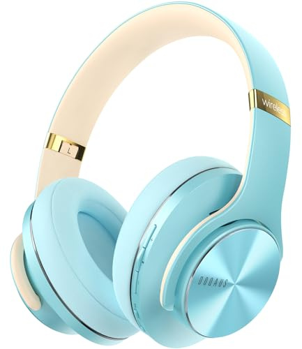 DOQAUS Bluetooth Headphones Over Ear, Wireless Headphones with Mic, 90 Hours Playtime, 3 EQ Modes, Foldable Headphones Wireless with Soft Memory Protein Earpad, Bluetooth 5.0,for Phone/PC/Tablet(Blue)