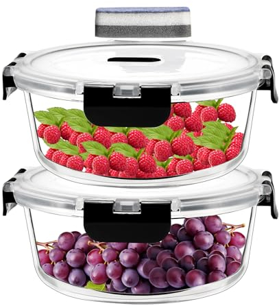 IUGHN 2pcs Glass Containers With Lids, 620ml Meal Prep Containers Glass, Borosilicate Glass Food Storage Containers+1 Cleaning Sponge, Food Containers, for Kitchen With Lids for Storage
